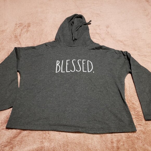 Rae Dunn Heather Grey "Blessed" Oversized Hoodie - Picture 1 of 8